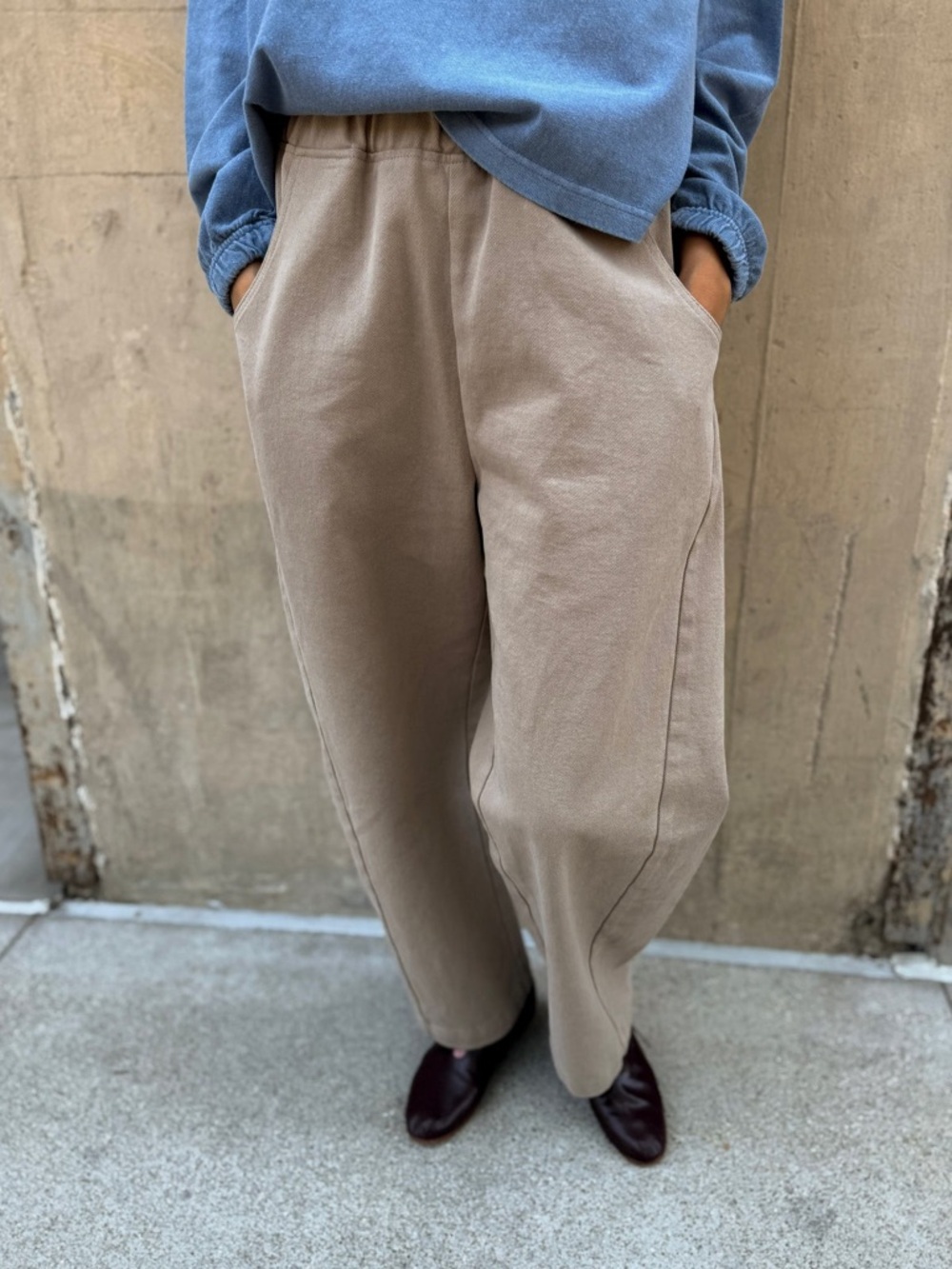 Relaxed Wide-Leg Joggers in Taupe for Women